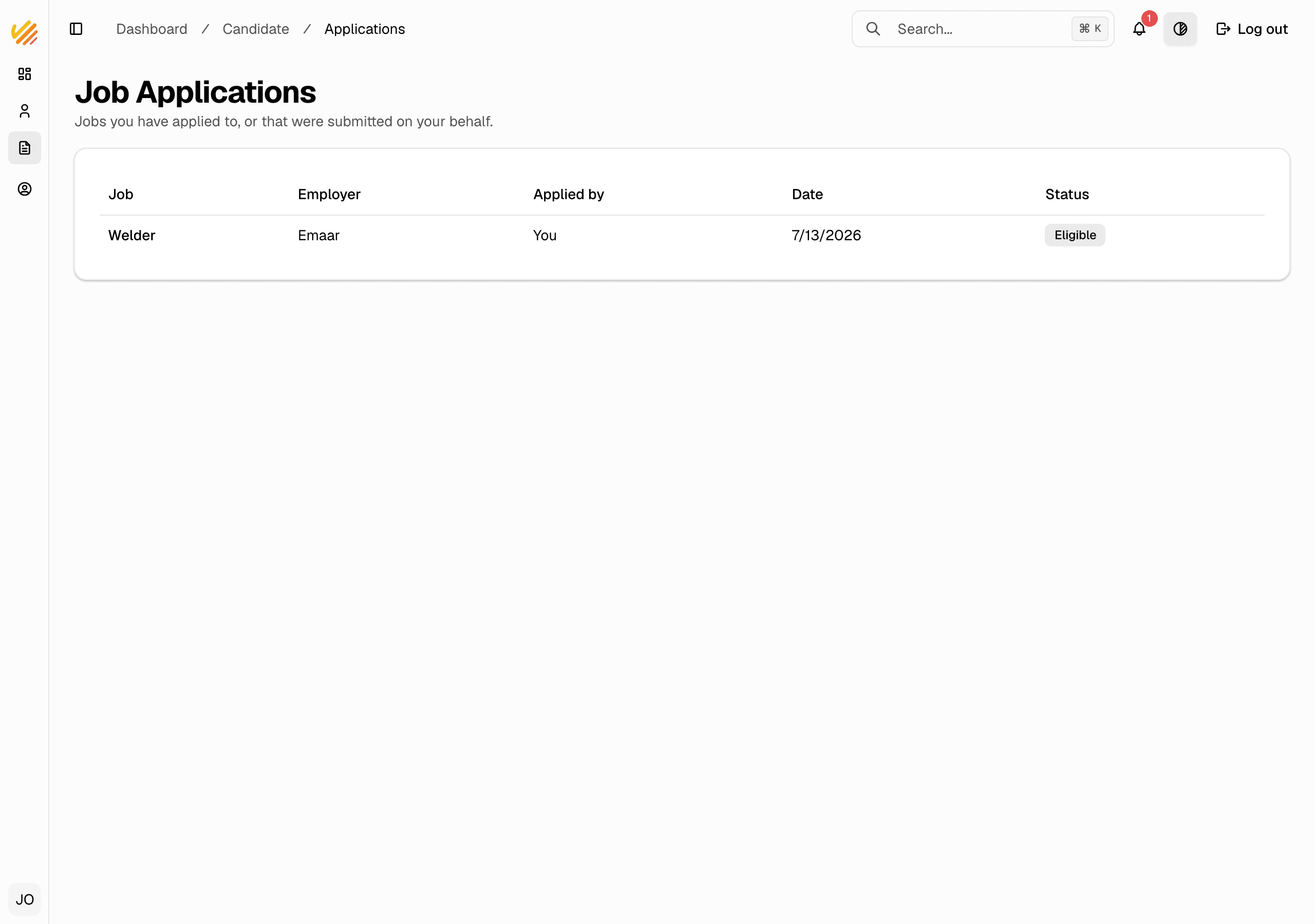 The applications page