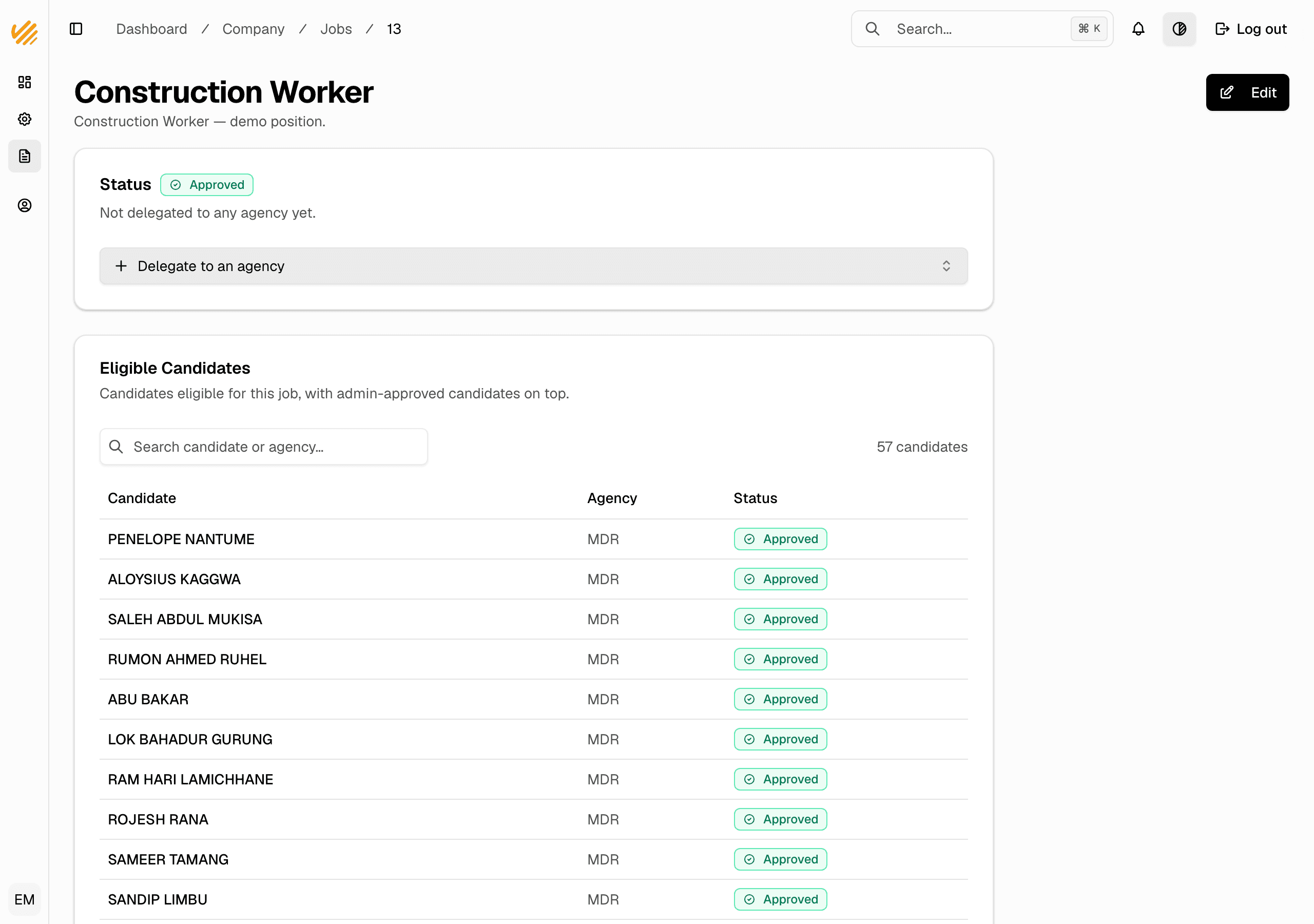 A job with its applicants