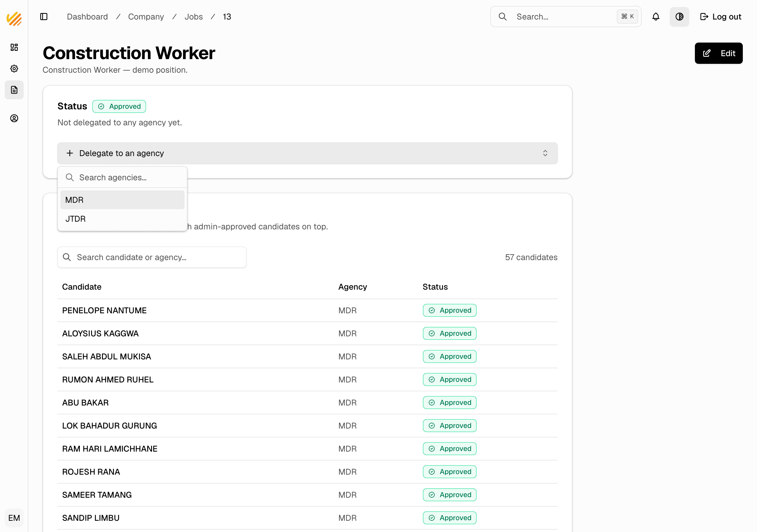 Picking an agency on the job page
